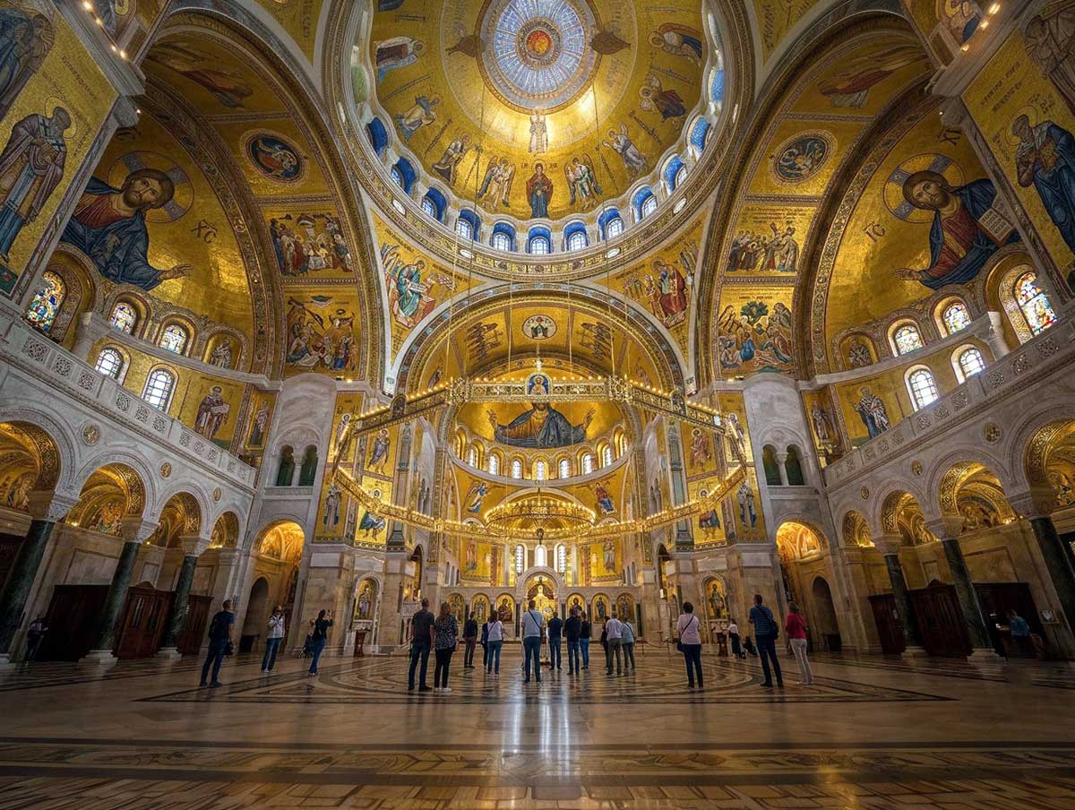 Belgrad Aziz Sava Katedrali'nin altın mozaikli iç mekanı