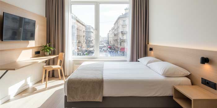 Belgrad merkezde, güneş alan temiz, modern ve kompakt bir fiyat-performans otel odası.