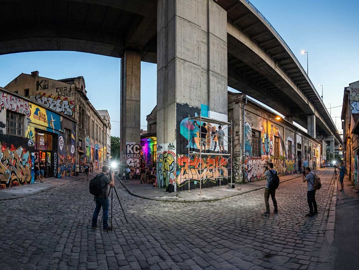 Belgrad Savamala'da grafiti kaplı binalar ve şehir altı kültür sahnesi