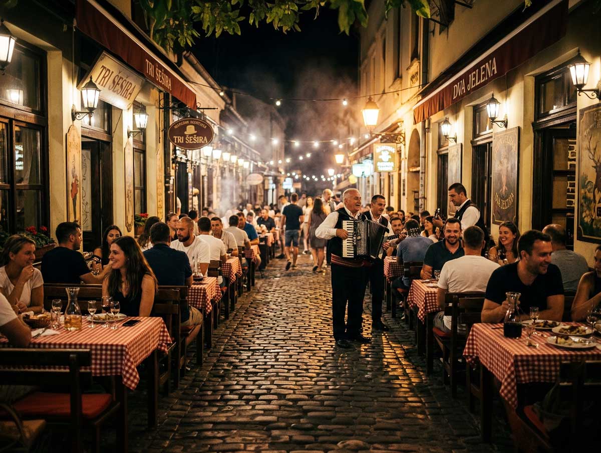 Belgrad Skadarlija Sokağı'nda akşam yemeği ve canlı müzik