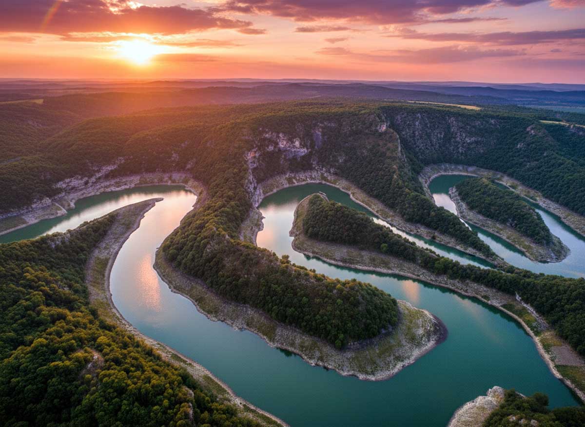 Uvac Kanyonu’nda menderesler, Sırbistan’da havadan görünüm