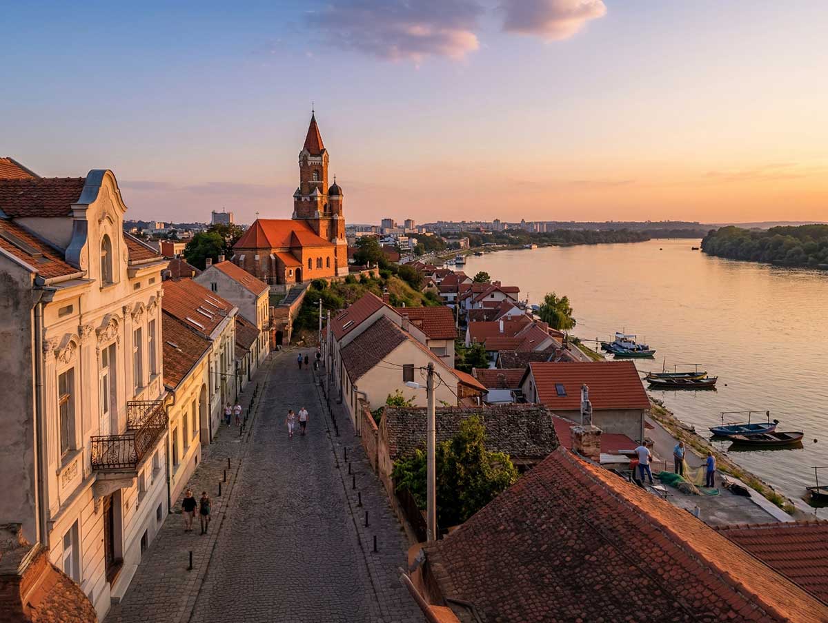 Belgrad Zemun'da Gardoş Kulesi ve Tuna kıyısı